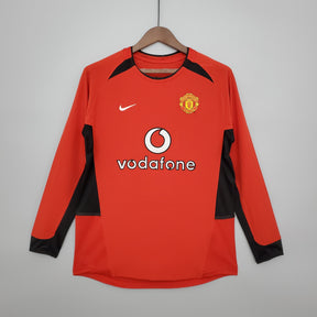 CAMISA RETRÔ MANCHESTER UNITED HOME MANGA LONGA 02/03