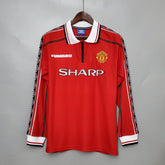 CAMISA RETRÔ MANCHESTER UNITED HOME MANGA LONGA 98/99