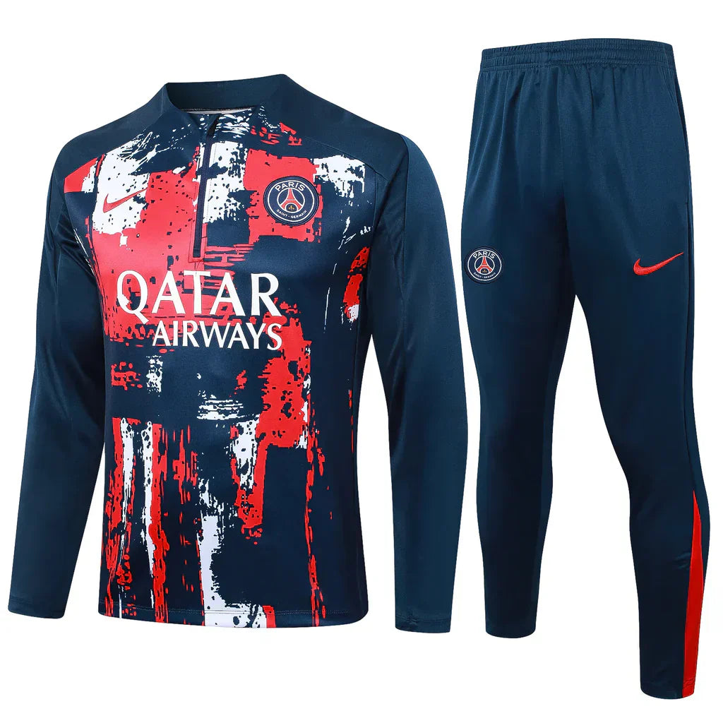 Conjunto Paris Saint Germain Zíper Curto Treino Vermelho e Azul 2024/25