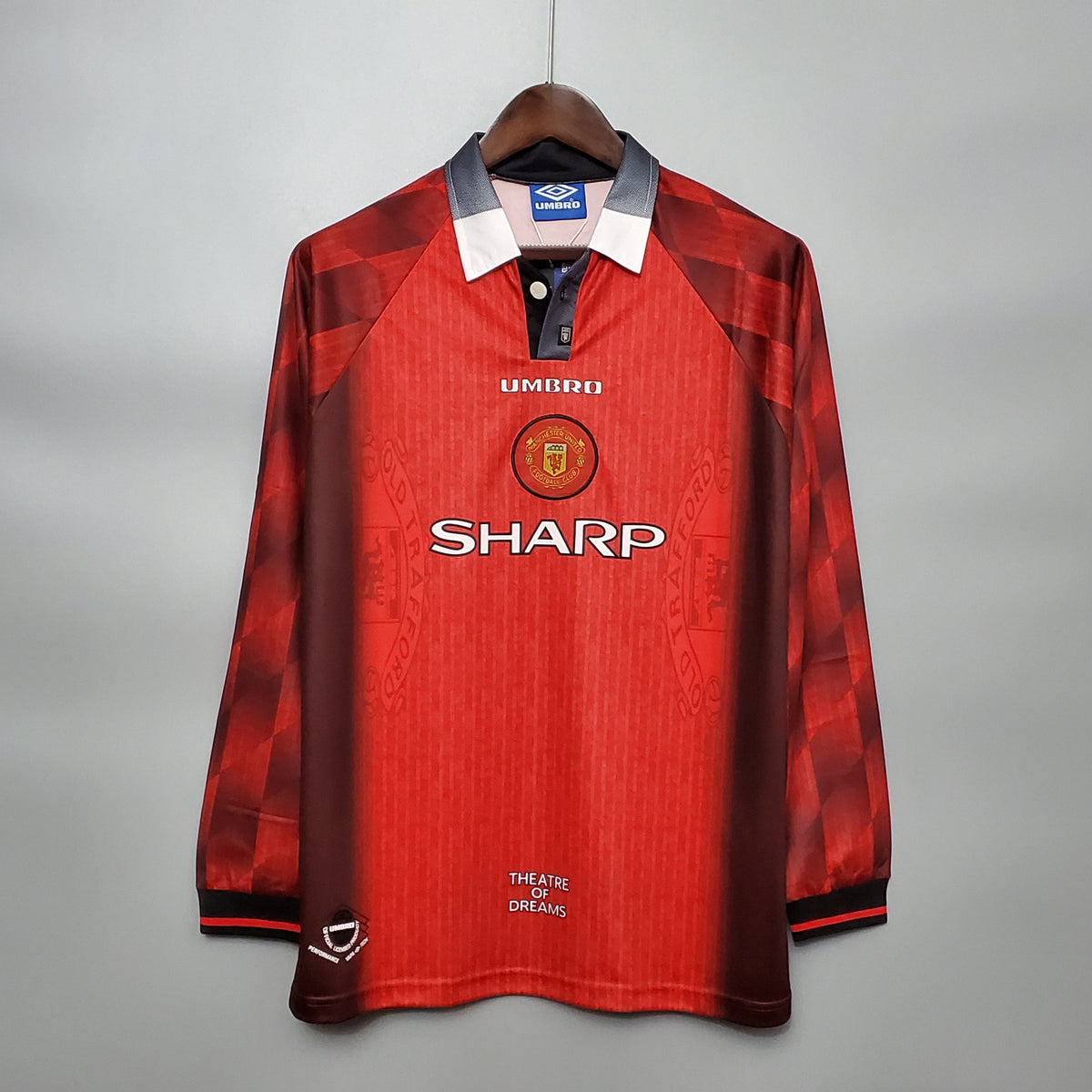CAMISA RETRÔ MANCHESTER UNITED HOME MANGA LONGA 1996