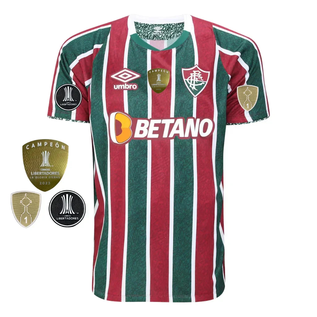 Camisa Masculina Fluminense I 2023/24 - Torcedor + Patchs Campeão Libertadores